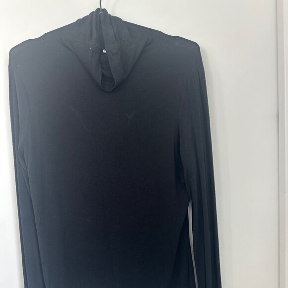 Anne Klein Black Lightweight Hooded Cardigan | Soft Knit Layering Top (Size L) - Picture 3 of 5